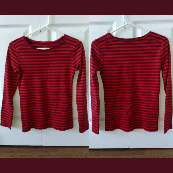 Orange and Burgundy Striped Stretchy Shirt - Picture 2 of 3